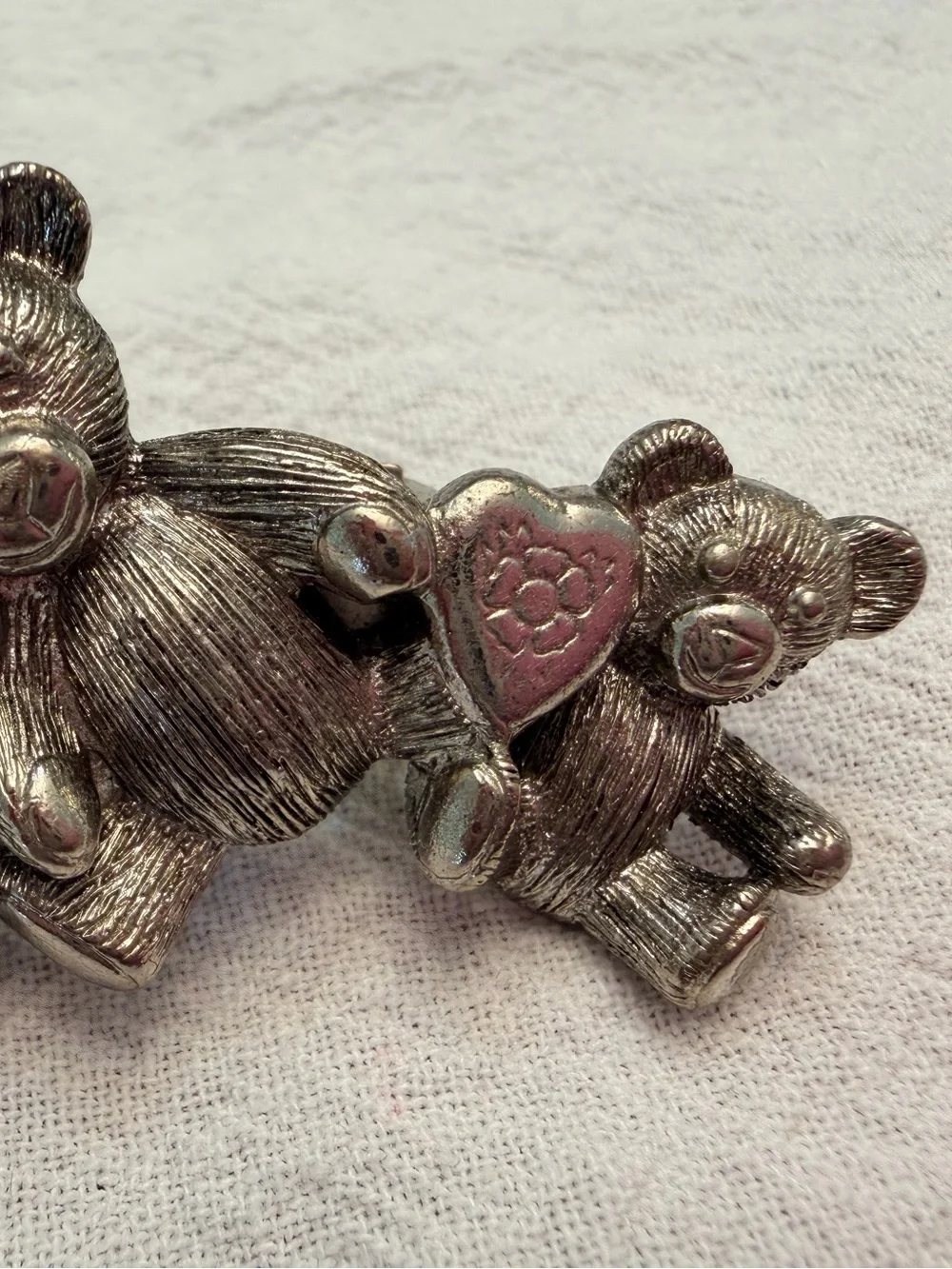 Vintage French Pewter Teddy Bear Hair Barrette Clip Made In France EUC Beautiful